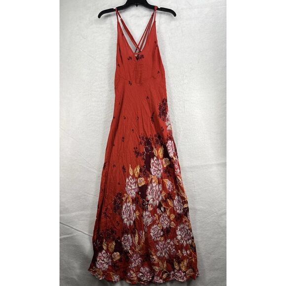 Free People Get To You Floral Maxi Slip Dress In Scarlet Combo - Picture 2 of 10